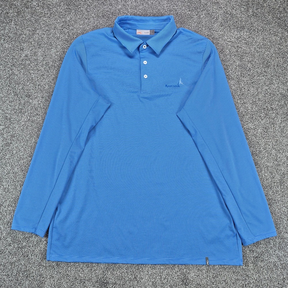 KJUS Soren Polo Mens Large Blue Striped Long Sleeve‎ Golf Shirt